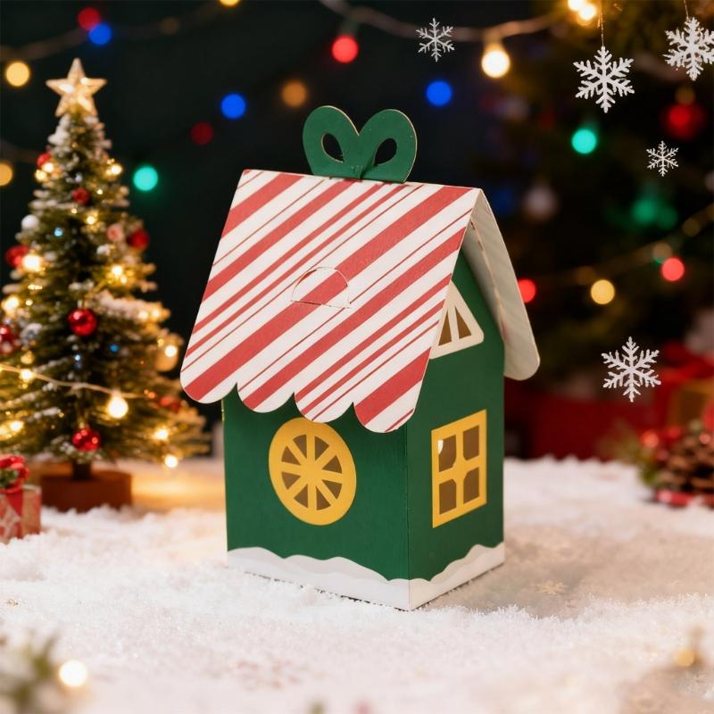 24Pcs Festival Holiday Candy Packaging Boxes Reusable Paper House Gift Containers For Christmas Decorations