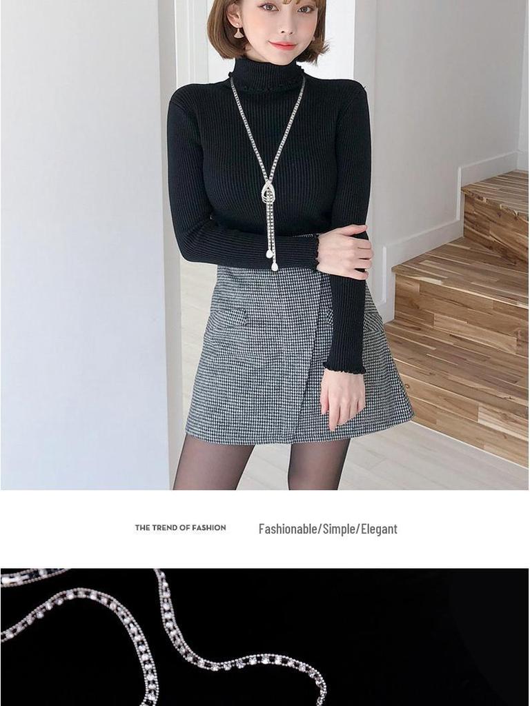 Korean Style Flash Diamond & Pearl Sweater Necklace - Women's Long, Simple, Versatile Accessory
