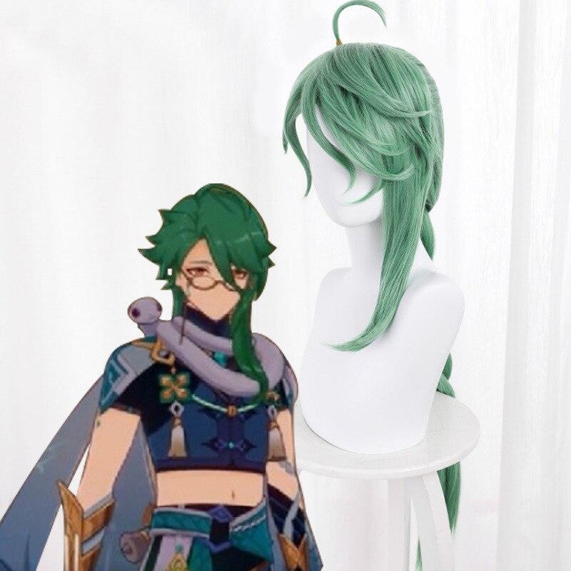 Anime 90cm Game Genshin Impact Bai Shu Wig Green Cosplay Wig Heat Resistant Synthetic Hair Carnival Halloween Party Props