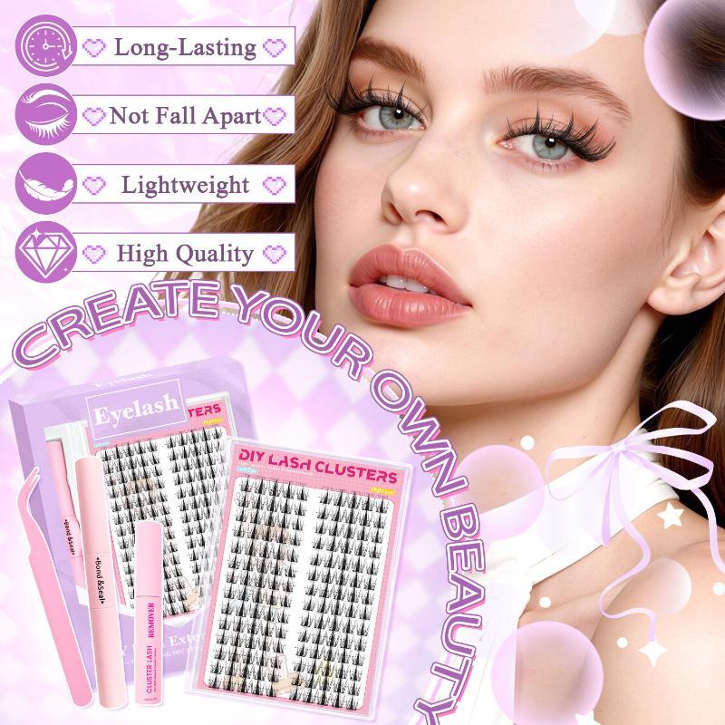 140 Cluster Korean False Lash Extension Kit Comfortable All Day Wear Lashes for Cosplay Daily Long Time Makeup