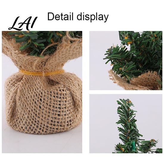 Rustic Christmas Decor Tabletop Mini Tree Artificial Miniature Pine Tree with Linen Base for Xmas Holiday Indoor Home Kitchen Desktop Decoration