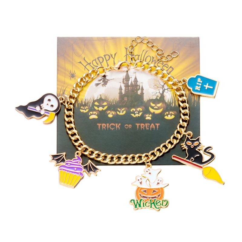 Halloween Punk Multi-element Ghost Spider Web Pumpkin Pendant Chain Bracelet for Women Zircon Bracelet Hip Hop Metal Jewelry