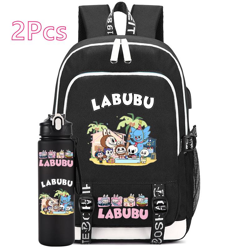 2Pcs/set Anime Cute Printed Backpack with Water Bottle Student Boy Girl Schoolbag Large Capacity Waterproof Bookbag Kid Gift