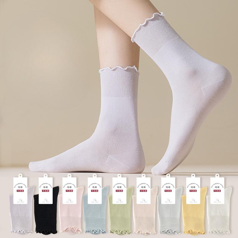 

Women s Spring and Summer Mid-calf Cotton Socks, Yarn Black Fungus Lace Pile Socks, Boneless Mid-calf Postpartum Socks 1 pair світло-сірого кольору