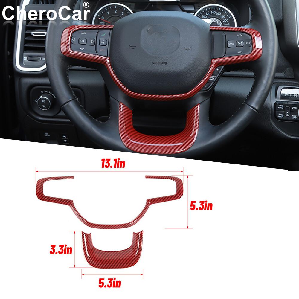 Interior Steering Wheel Frame Cover Trim For Dodge Ram 1500 18+ Red Carbon Fiber