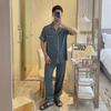 2023 Men's Ice Silk Pajama Set: Short Sleeve Top & Long Pants for Teens
