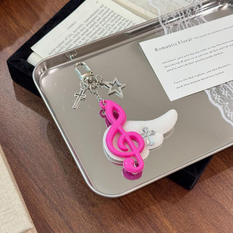 Y2K Trendy Harajuku Keychain Adorable Musical Note Wing Cross Star Key Ring Fashion Bag Pendant for Teen Girls Gift