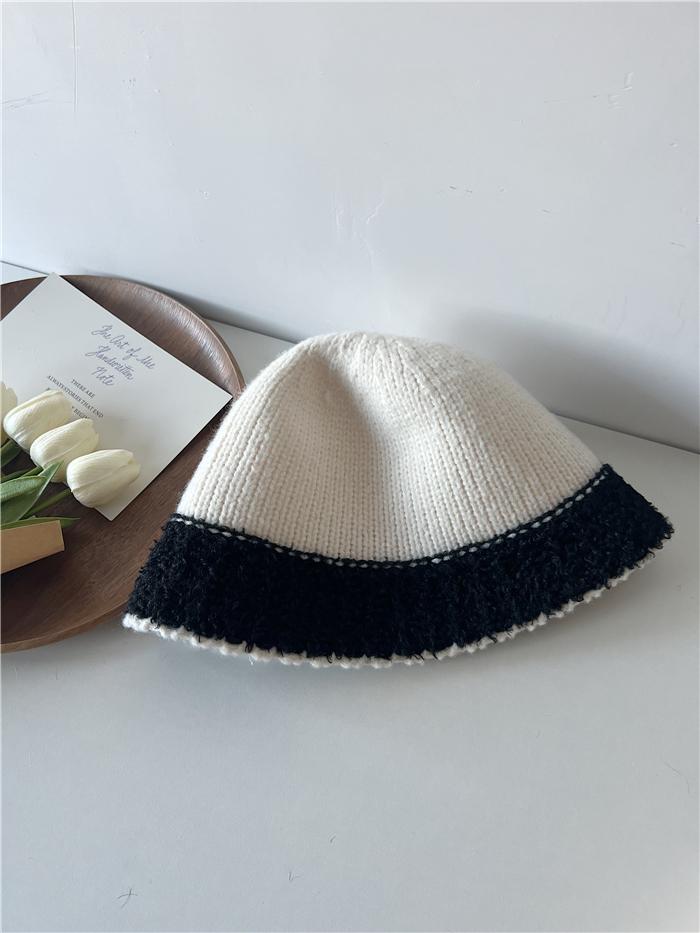 Knitted bucket hat women's autumn and winter new plush warm face small bucket hat fashion niche face cover basin hat