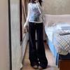 Women's Black Low-Waisted Wide-Leg Retro Jeans - Summer Slimming Micro-Flared Pants