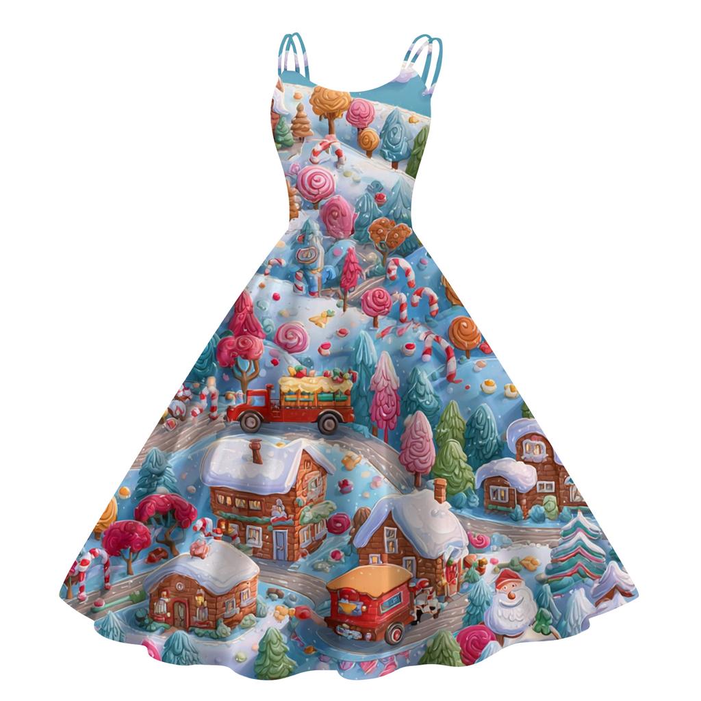 Women's Fashion Casual Christmas Print Sexy Off-the-shoulder Punk Retro Dress