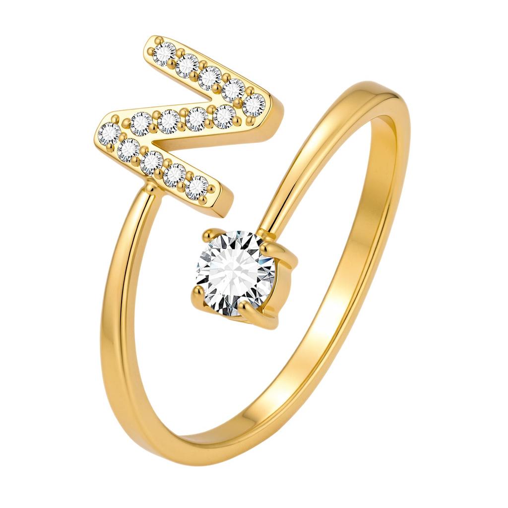 Chic Zircon Initial A-Z Letter Rings for Women Girls Adjustable Opening Ring Name Alphabet Female Wedding Fashion Jewelry Gift
