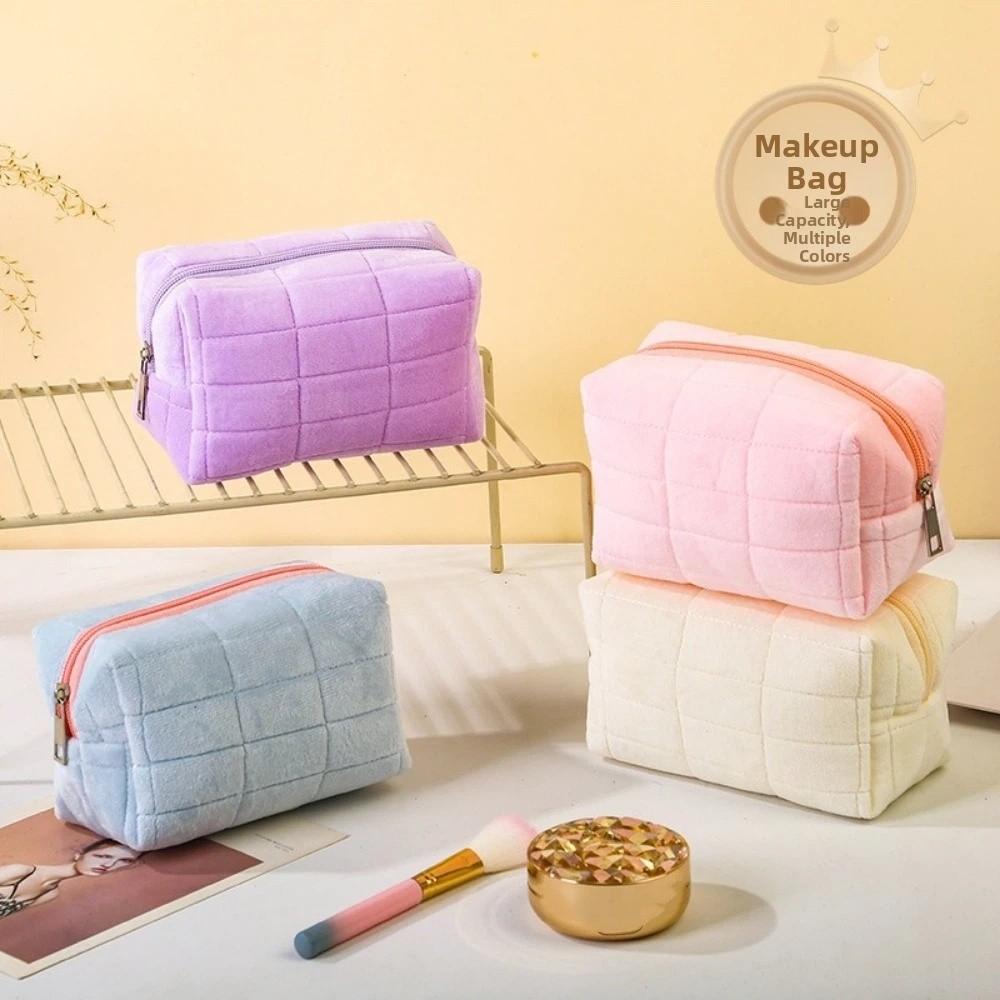 Minimalist Plaid Makeup Bag Zipper Closure Travel Toiletry Bag Cosmetic Bag Students