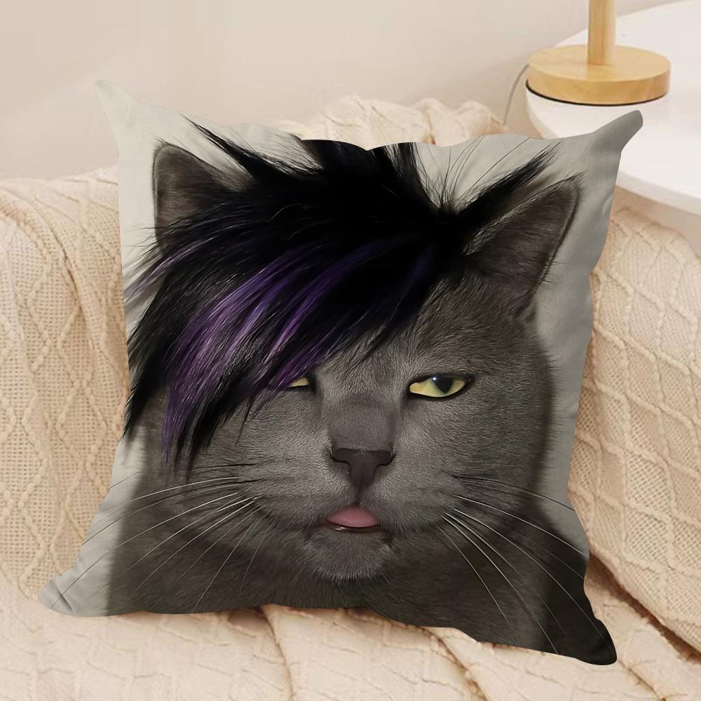 Handsome fashion pretty cat Cushion Cover Silky Short Plush Invisible Zipper Dustproof Sofa Pillow Case for Home Decor