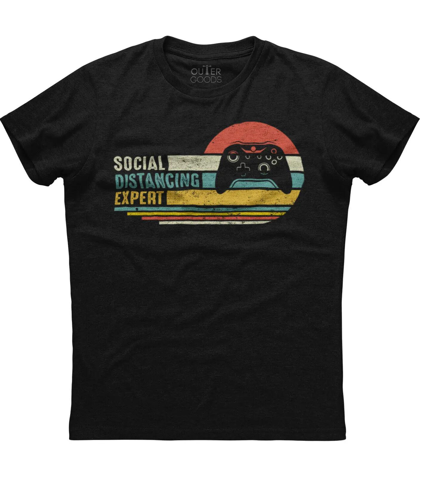 Social Distancing Expert Gaming Mens Short Sleeve Cotton Black Tshirt S