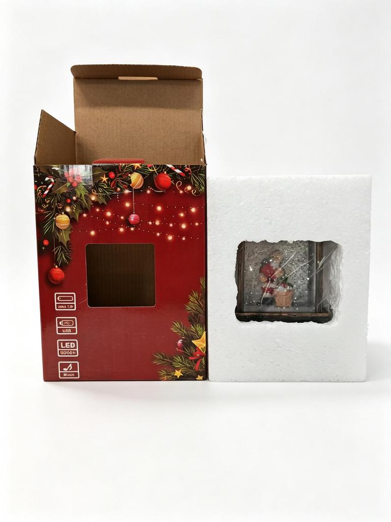 Retro Christmas Lantern LED with Music, Snowfall Effect, Light-up Cabin