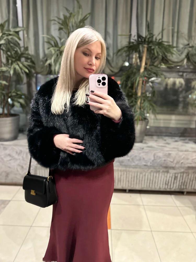 Palton Scurt Casual de Damă cu Blană de Vulpe Toscana - Stil Stradal European & American