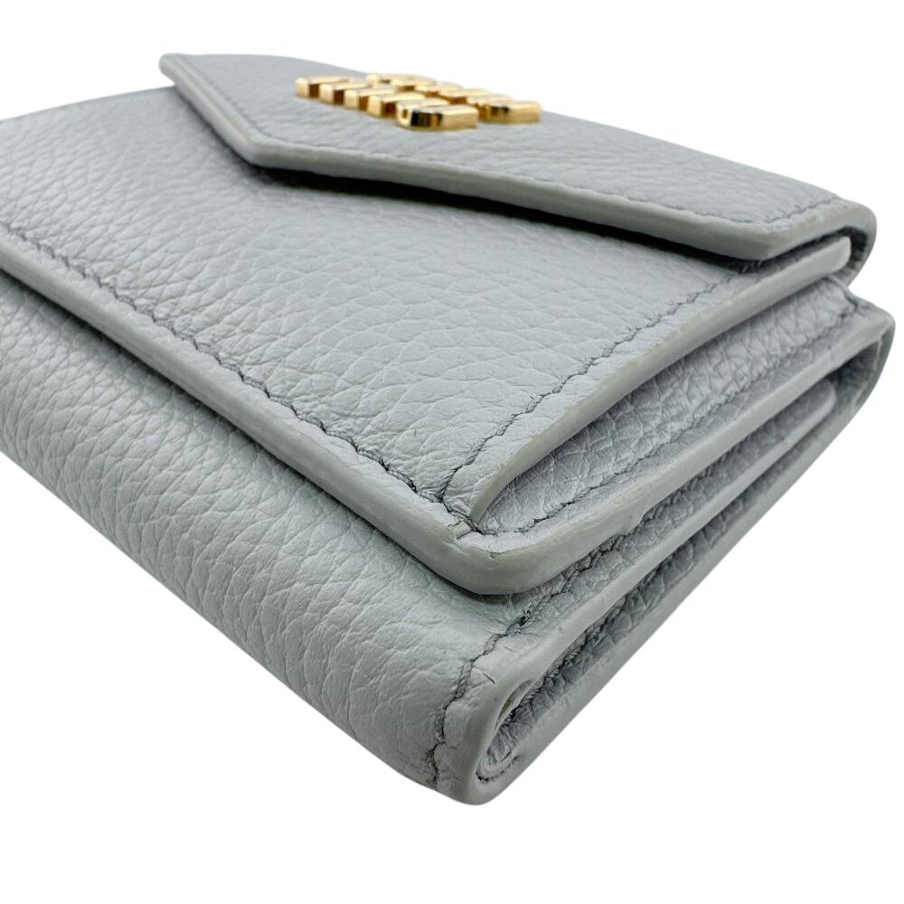 MIUMIU 5MH021 Compact wallet logo leather Tri-fold wallet blue leather Used