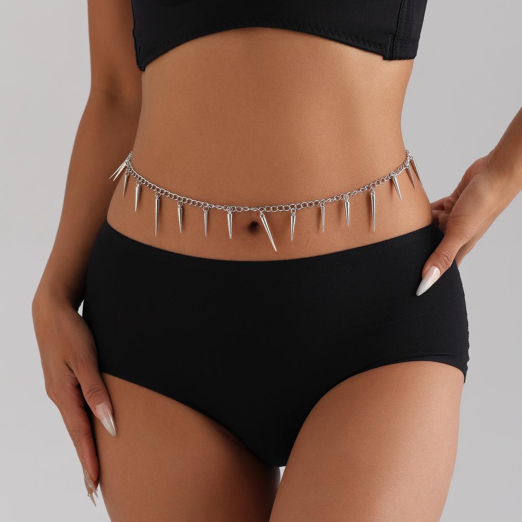 European and American Fashion Style, Geometric Rivets Personalized Waist Chain, Light Luxury Simple Pointed Cone Sexy Body Chain