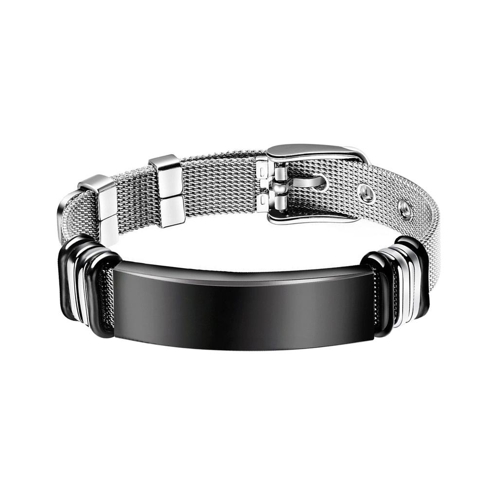 Simple Twisted Braid Leather Bracelet Stainless Steel Chain Engravable Jewelry