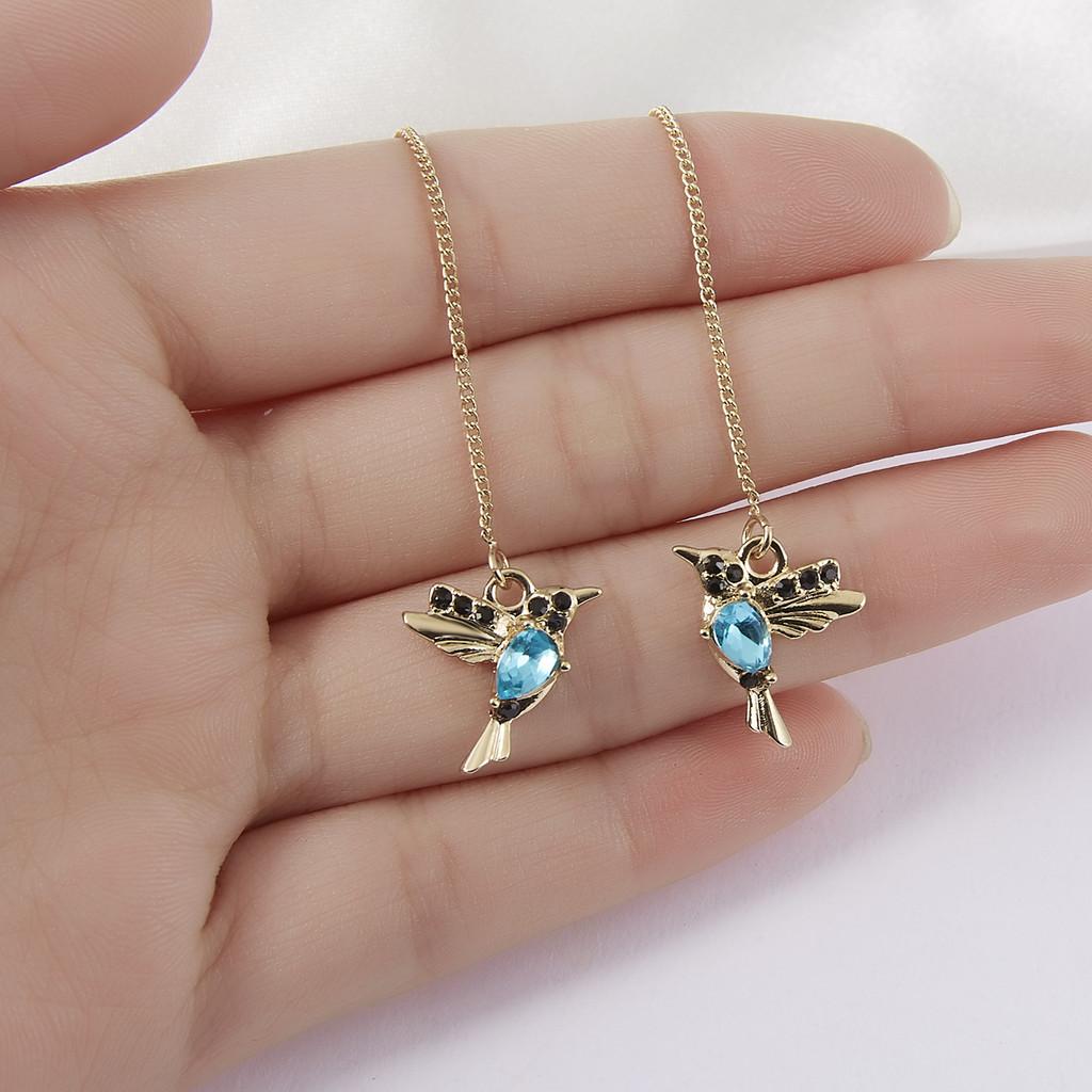 Hummingbird Animal Earrings With Rhinestone Decor For Unique Party Wear
