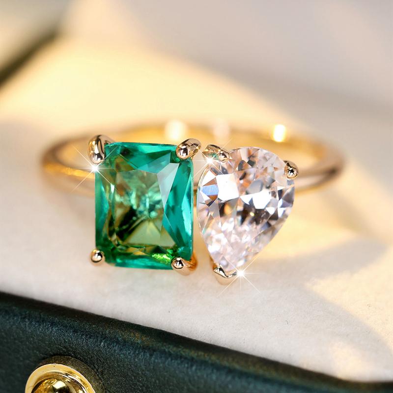 Delicate Square Water Drop Cubic Zirconia Geometric Rings for Women Shiny Cubic Zirconia Wedding Ring Jewelry