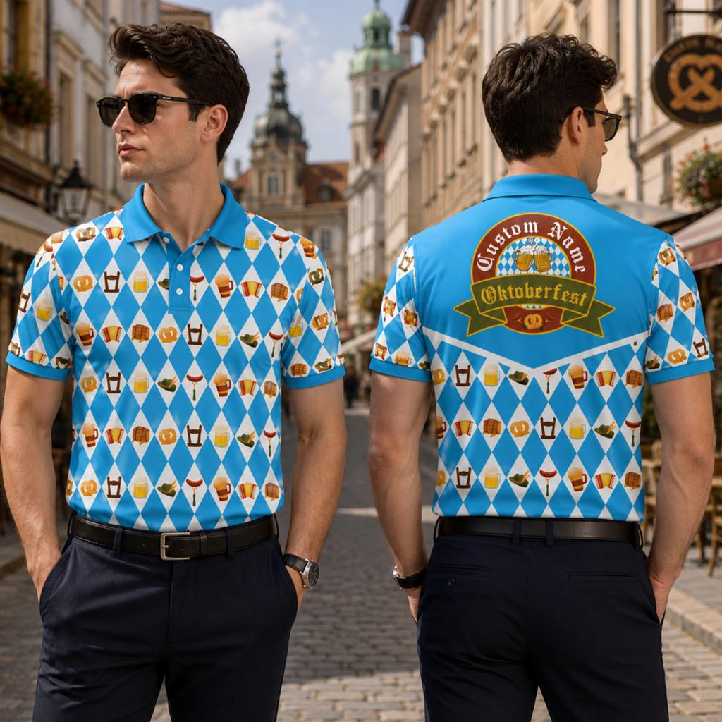 Lederhosen da uomo per Oktoberfest Polo Costume Bavarese Tedesco Birra Prost Camicia S-5XL