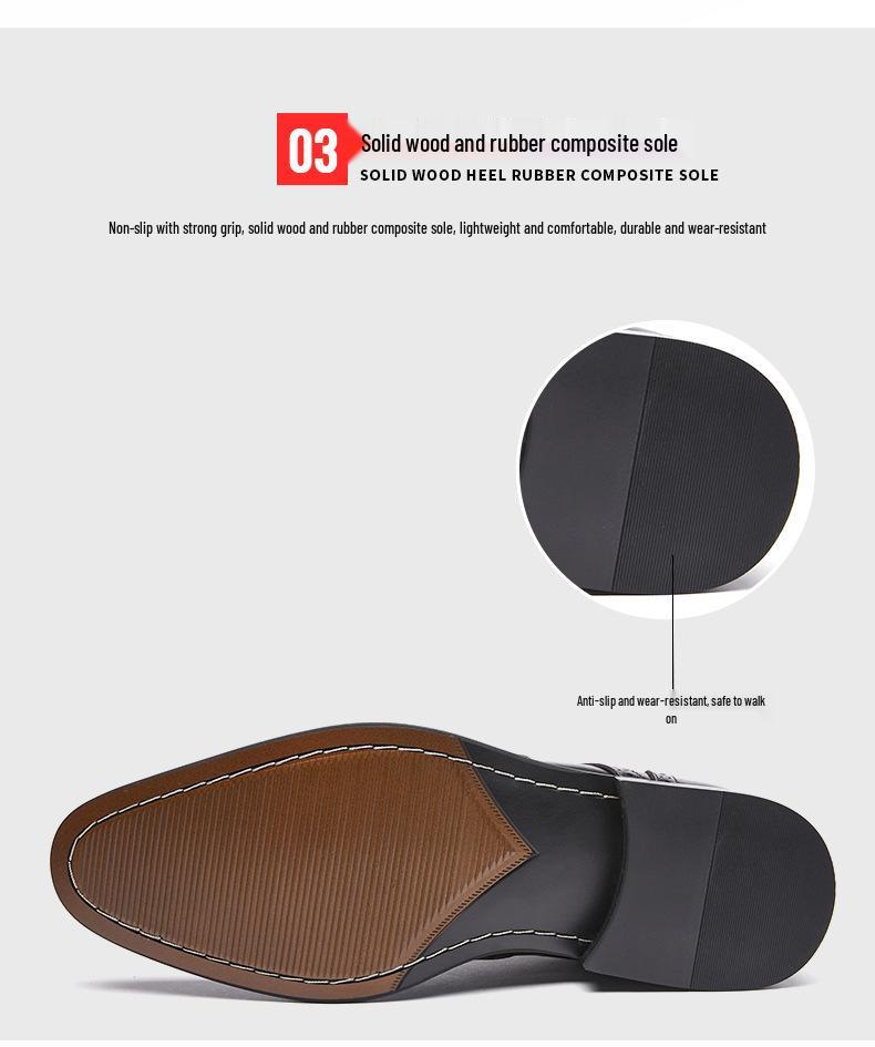 New Men's English Style Hidden Heel Derby Brogue Leather Shoes - Pointed Toe Lace-Up Design for Formal and Casual Wear