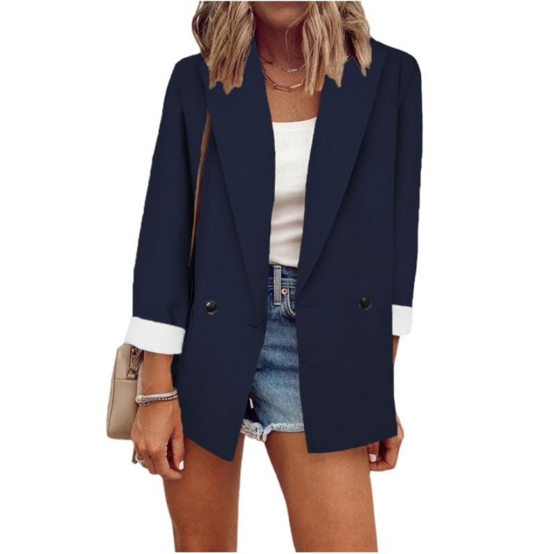 Women's Spring Solid Color Loose Suit Jacket Double-breasted Suit Collar Elegant Commuter Jacket