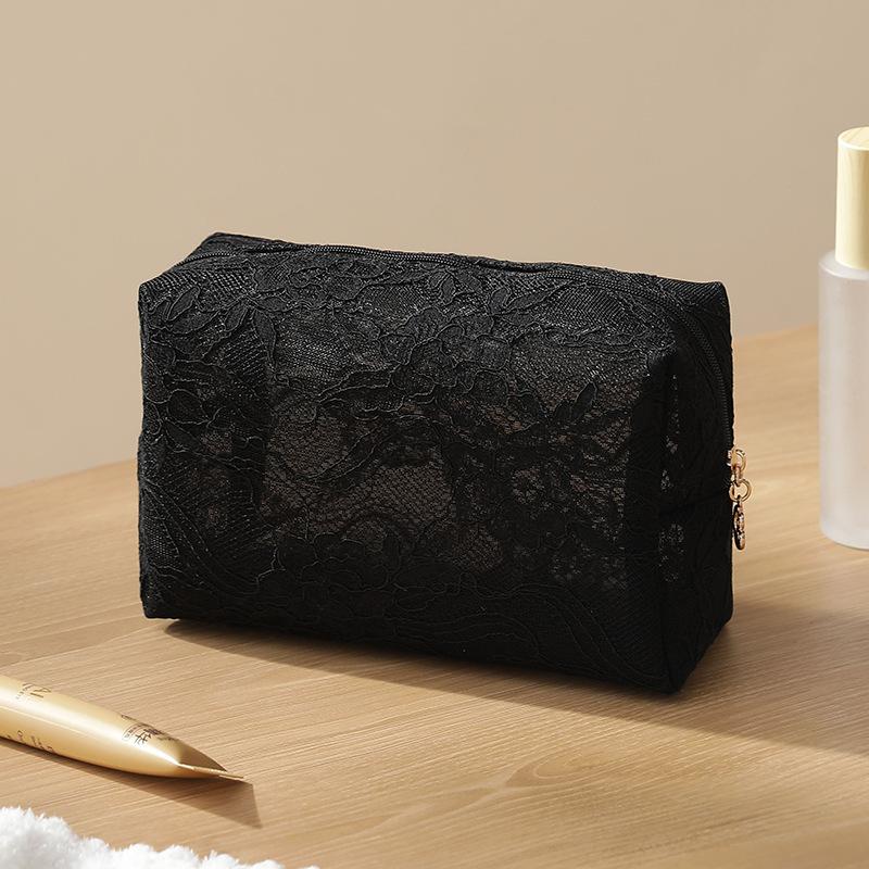 Lace Mesh Women's Makeup Bag Large Capacity Cosmetic and Jewelry Organizer Bag Zipper Square Portable Toiletry Bag Makeup Case