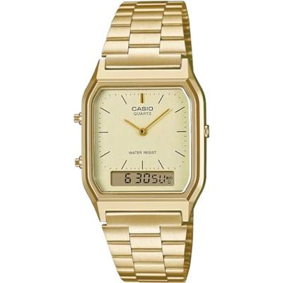 CASIO ANA-DIGI Quarzuhr Vintage Serie AQ-230GA-9DMQ Unisex Dual Time Gold Überseemodell