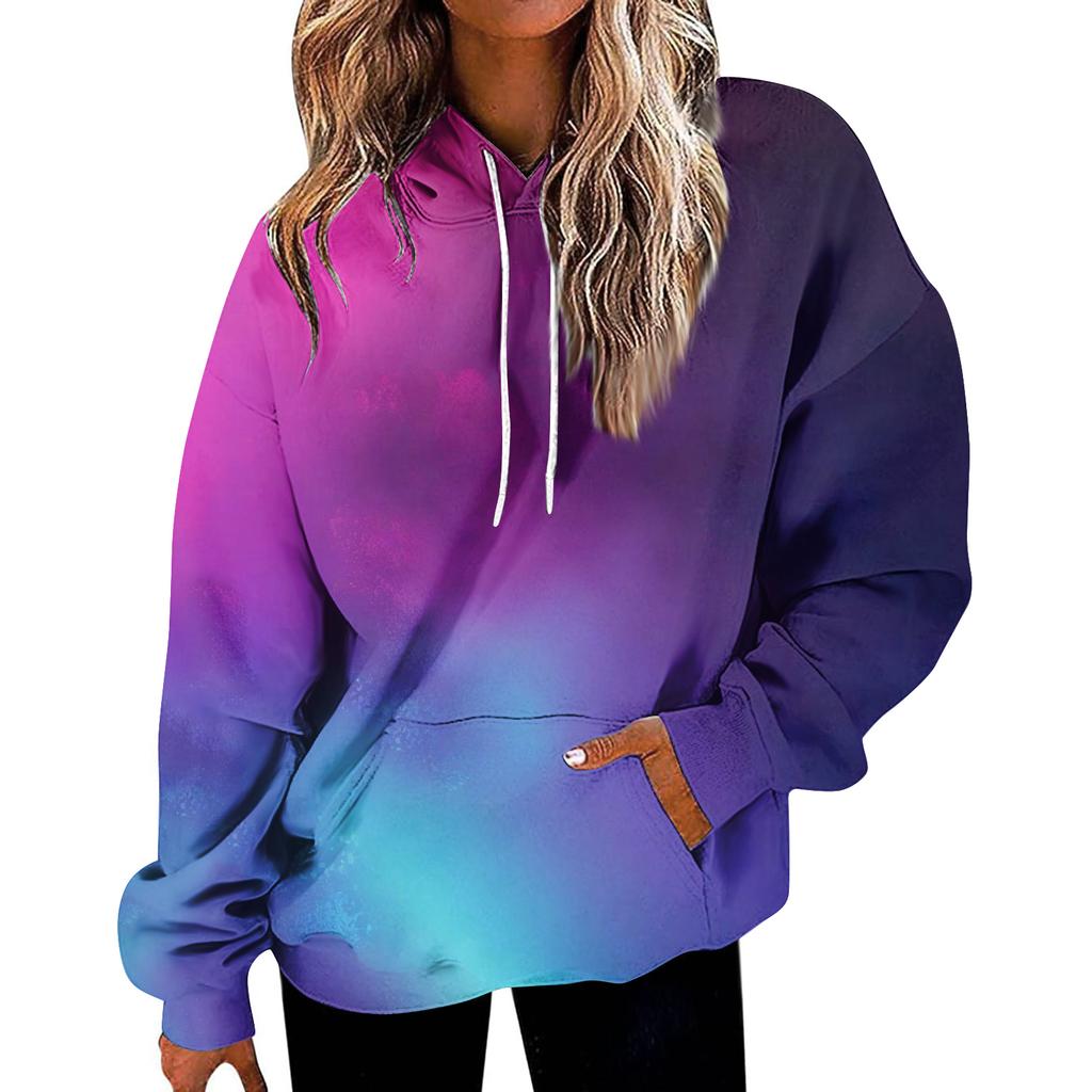 Women's Fashion Daily Versatile Casual Crewneck Sweatshirts Graphic Daily Long Sleeve Gradient Patchwork Printed Top Sweatshirts