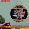 2D Flat 20*20cm1pc Always Remember Never Forget 4th of July Warrior Shoes and Flag Pattern Wooden Hanging Door Decor, USA Independence Day Patriotic