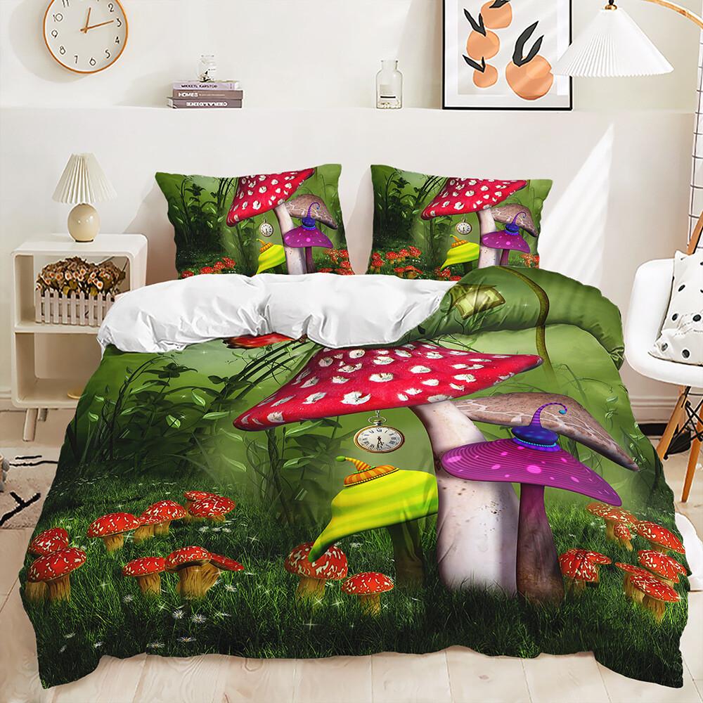 Cute Mushroom Duvet Cover Wild Fungus Botanical Bedding Set Twin Queen Rustic Farmhouse Comforter Cover For Girls Teens Bedroom