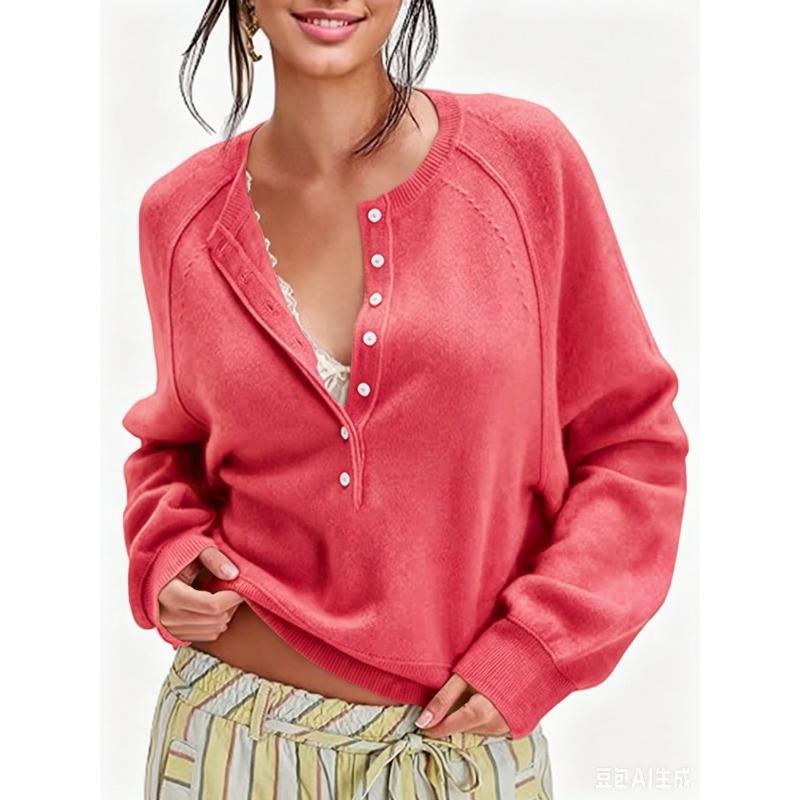 Autumn and Winter New Women's Breasted Semi-open Neck Sweater Versatile Knitted Top Women