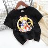 SailorsMoon Anime Girl's T-shirt Cotton Clothes Cute Cartoon Printed Toddler Sweatshirt Casual Short Sleeve Kids Game Trend Tops