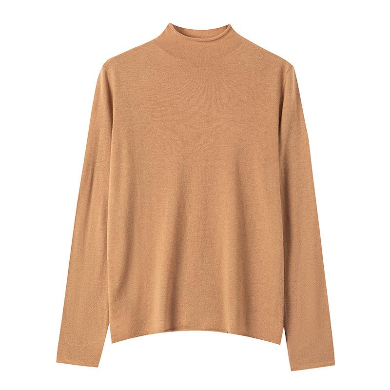 

Fashion semi-turtleneck long-sleeved pullover wool sweater women s versatile and thin solid color simple soft waxy casual inner bottoming shirt L верблюд