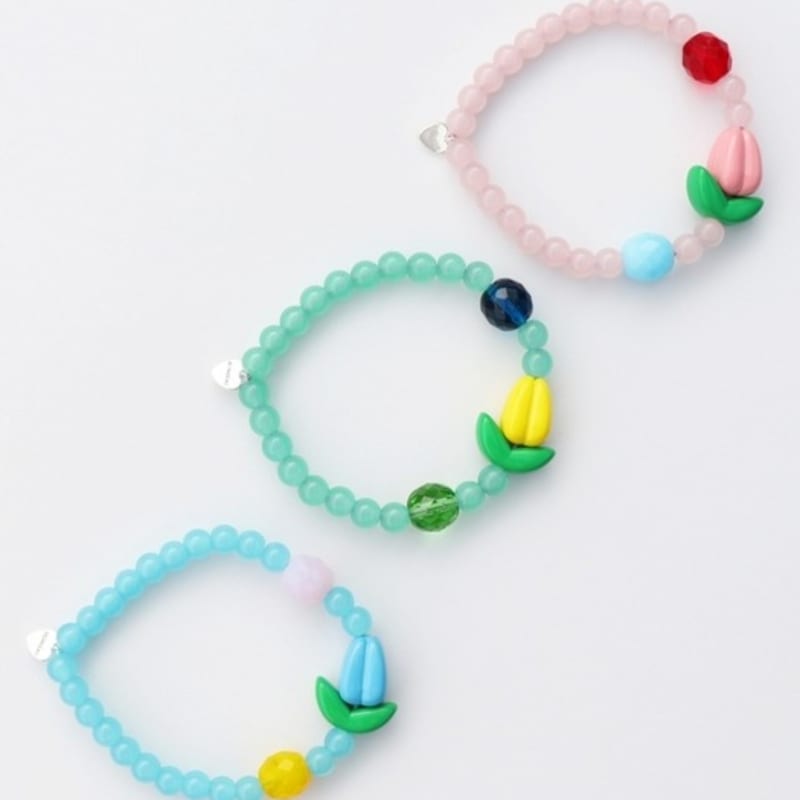 

BONBEAU Jace tulip color glass ball Bracelet Tulip charm Czech glass ball bead banding bracelet Sky Blue