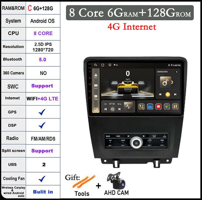 10.1 Inch Android 14 For Ford Mustang 2009 - 2014 Touch Screen Car Radio GPS Navigation Stereo Multimedia Player Video 4G+Wifi