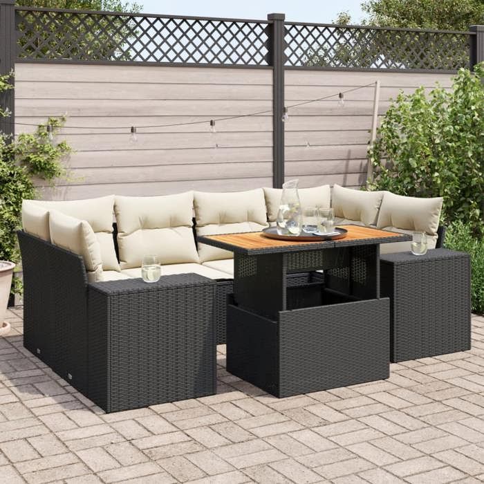 VidaXL Salon de jardin 7 pcs avec coussins noir résine tressée 3327339