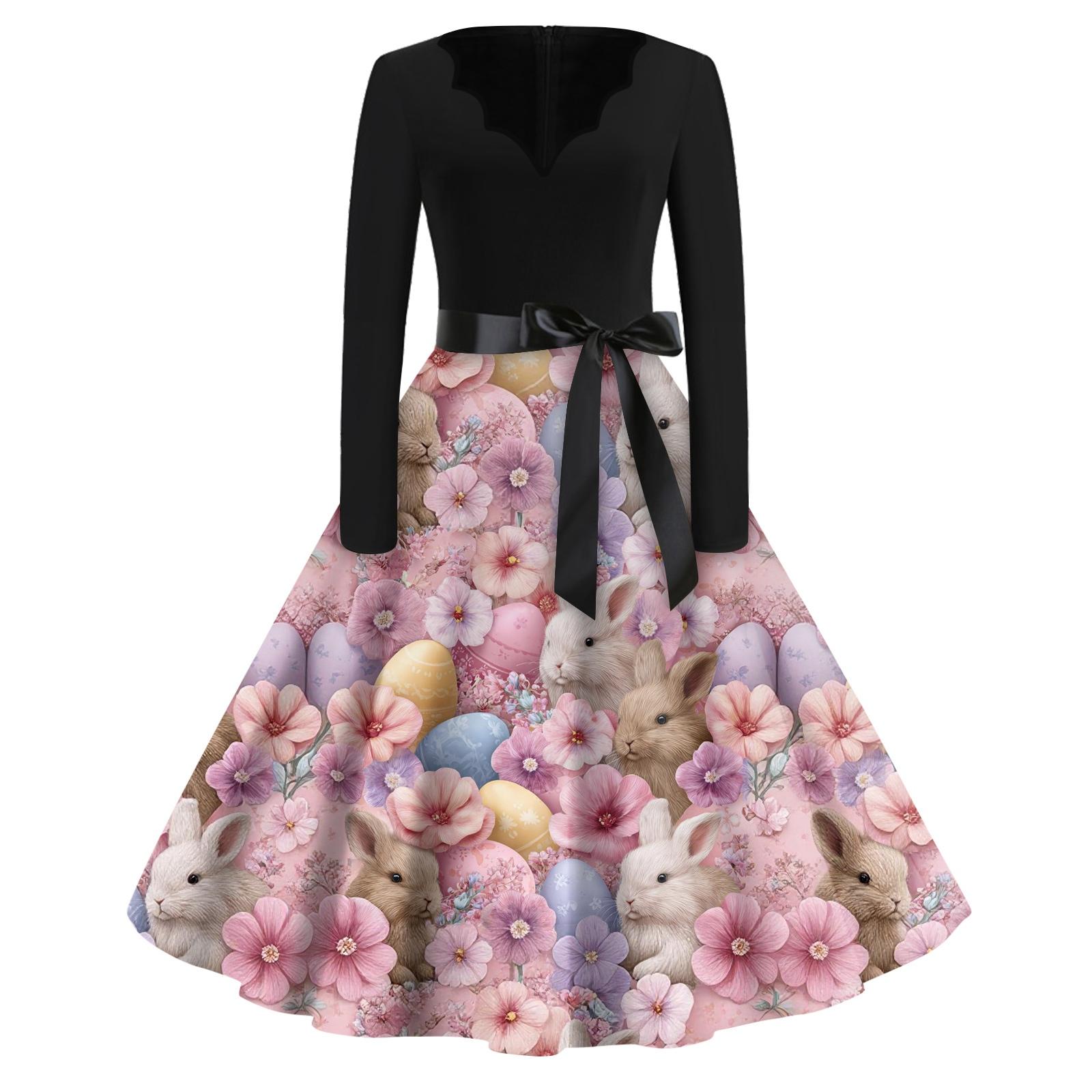 

Платье-клеш с принтом для женщин, платье с длинным рукавом, ажурные платья для вечеринок и повседневной носки M