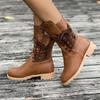 Fashion Short Boots Women Autumn and Winter New Retro Rivets Knight Boots Female Lace Up Thick Low Heel Round Head Solid Bota Feminina