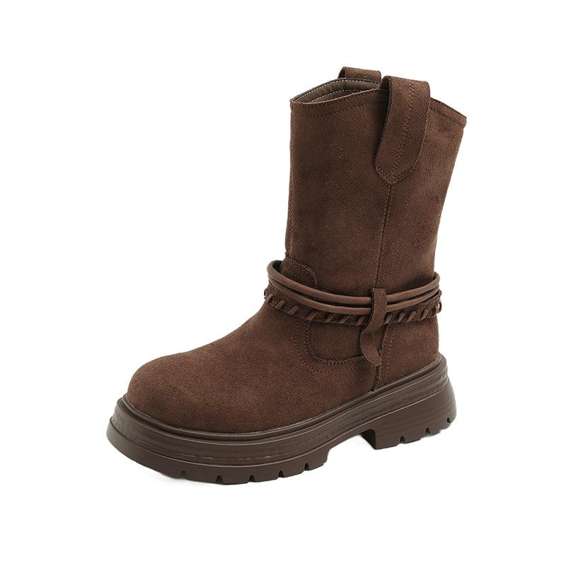 Thick-soled Western Boots Women's 2025 Autumn and Winter New British Martin Boots Thick Heel Short Boots Women's Versatile Casual Single Boots Wo