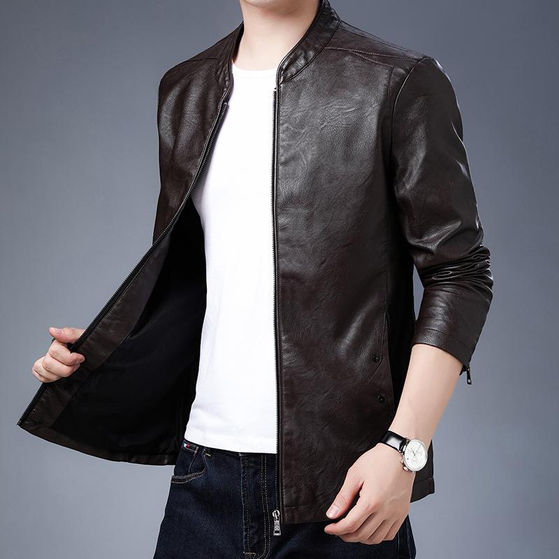 New men's PU leather jacket stand-up collar slim locomotive jacket spring and autumn fashion casual jacket men's trend