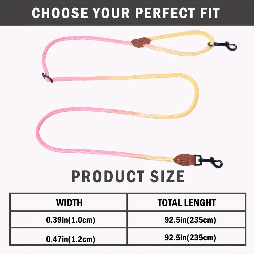 1pc Colorful Gradient Dog Leash, Multifunctional Dog Round Rope Dog Slip Leash Hands-free Crossbody Dog Walking Leash