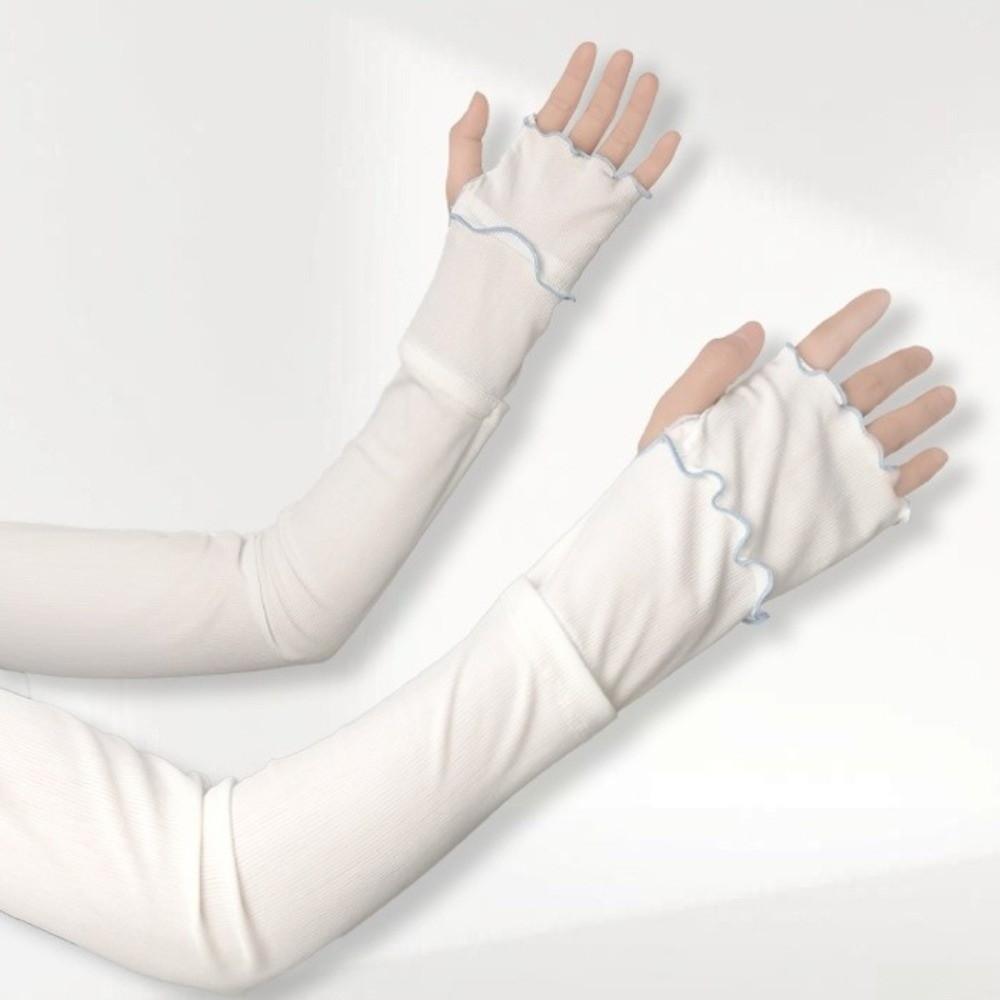 Breathable Ruffles Ice Silk Arm Sleeves Flared Solid Color Sunscreen Arm Sleeves UV Protection Cooling Cycling Arm Cover Cycling