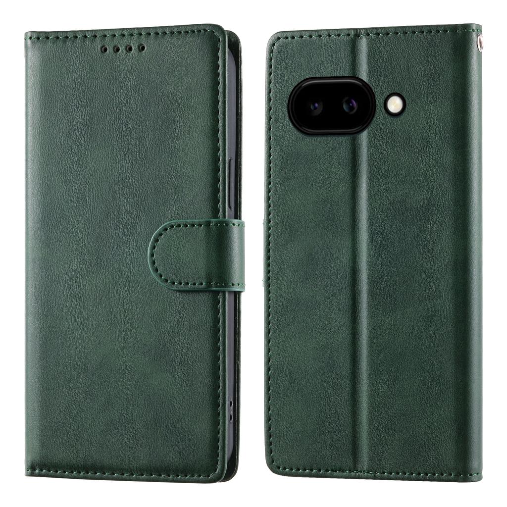 For Google Pixel 9a Case Stand Wallet Calf Texture PU Leather Flip Phone Cover with Wrist Strap