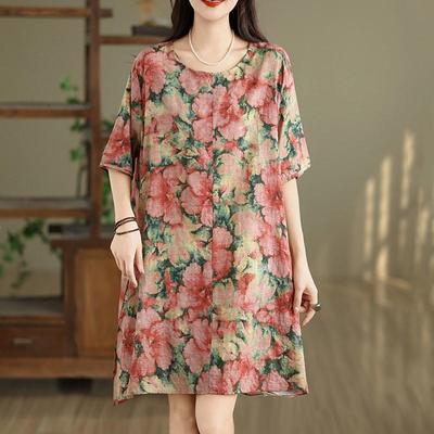Short Sleeve Plus Size Cotton Vintage Floral New In Dresses for Women Casual Loose Mini Summer Dress