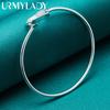 925 Sterling Silver Slät Runda Hjärta Armband Armband För Kvinnor Bröllop Förlovning Mode Charm Smycken