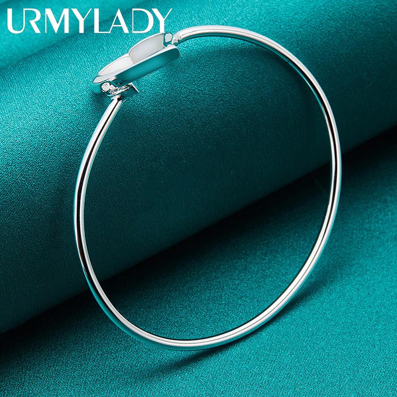925 Sterling Silver Slät Runda Hjärta Armband Armband För Kvinnor Bröllop Förlovning Mode Charm Smycken