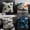 Shark Fashion Cushion Cover Natural Linen Organic Fabric DoubleSided Printing Sofa Home Decor Gift Pillow Case